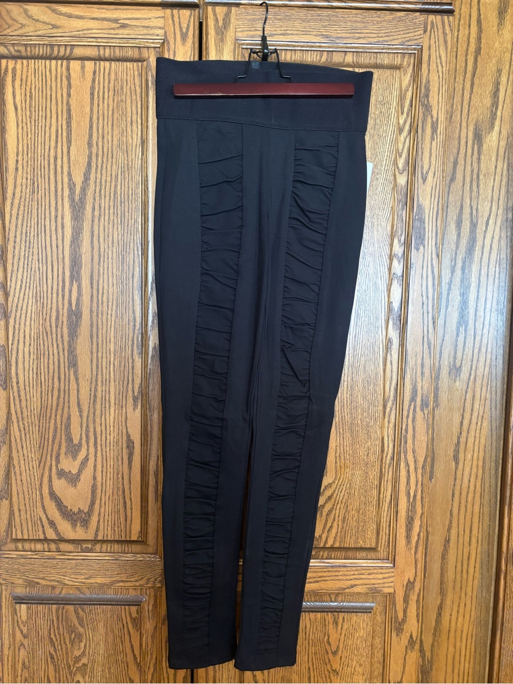 Nygard Collection Black Ponte Leggings with Front Ruffle Panels